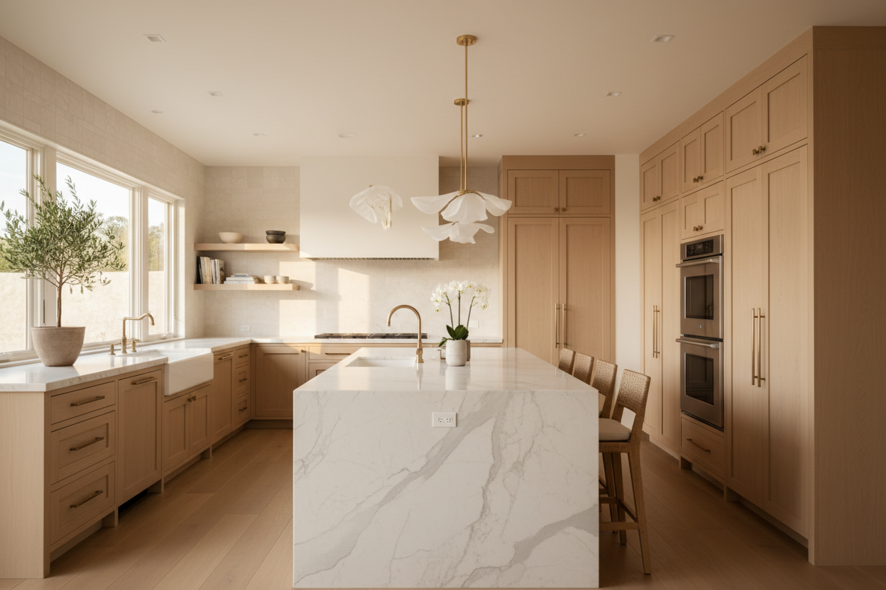 Upscale kitchen with integrated Sub-Zero style appliances